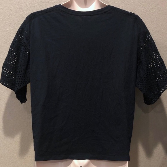 (NWT) Lauren Ralph Lauren Women's Navy Crew Neck Crochet Sleeve Top Plus Size - Picture 9 of 12